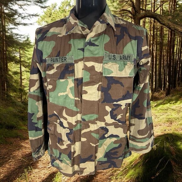 Vintage US Army Hot Weather Woodland Camo Field Coat Jacket 807 Medical Brigade - Picture 1 of 11